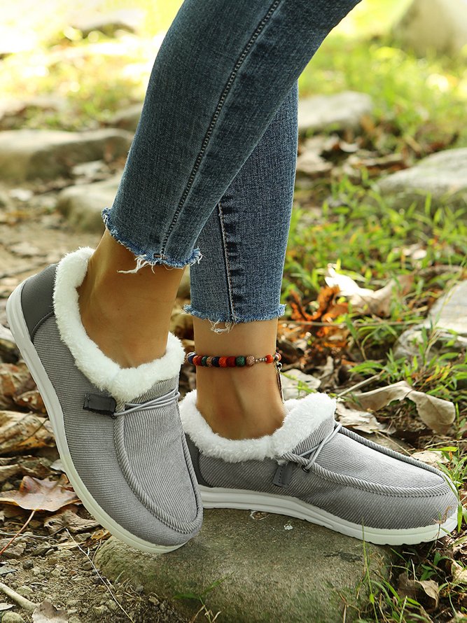 Corduroy Upper Plush Casual Flats