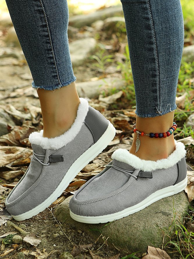Corduroy Upper Plush Casual Flats