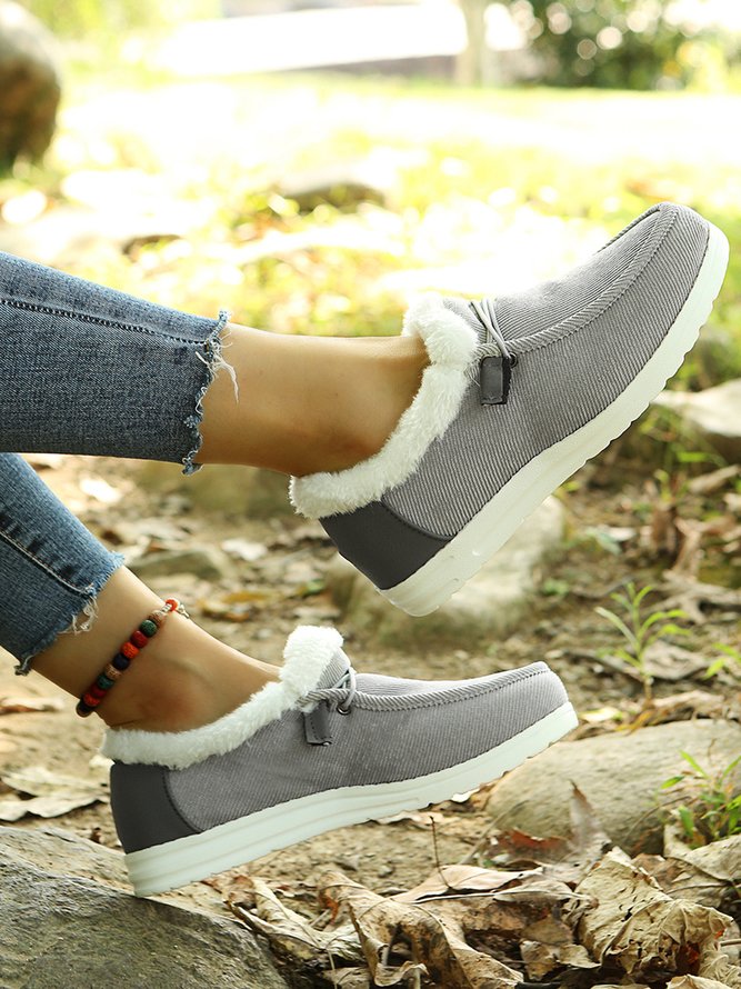 Corduroy Upper Plush Casual Flats
