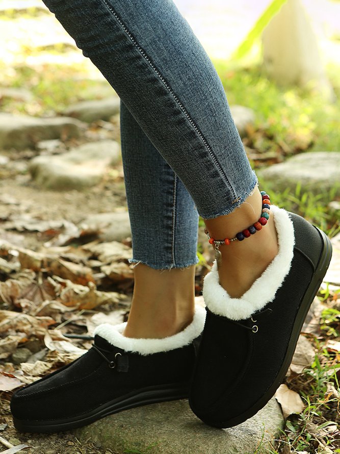 Corduroy Upper Plush Casual Flats
