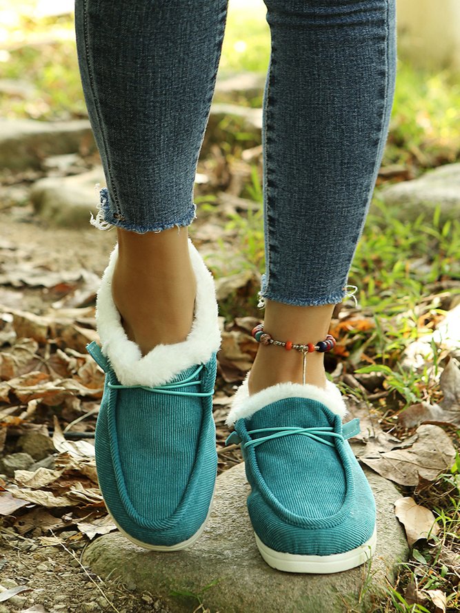 Corduroy Upper Plush Casual Flats