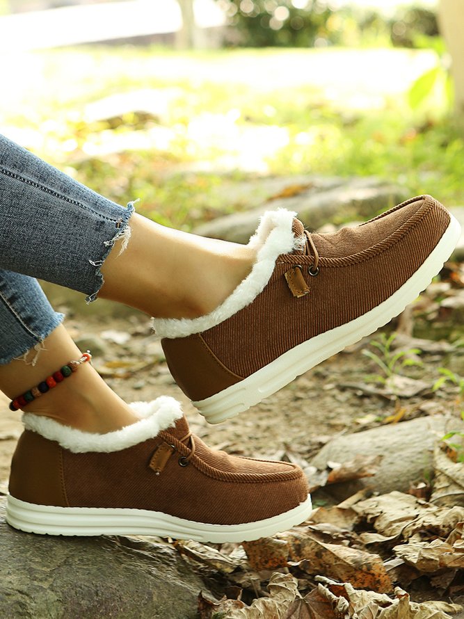 Corduroy Upper Plush Casual Flats