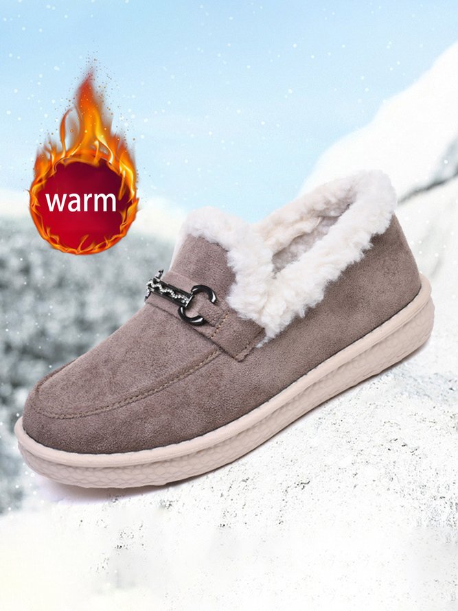 Womens's Plain Slip On Faux Fur Lined Flat Peas Shoes