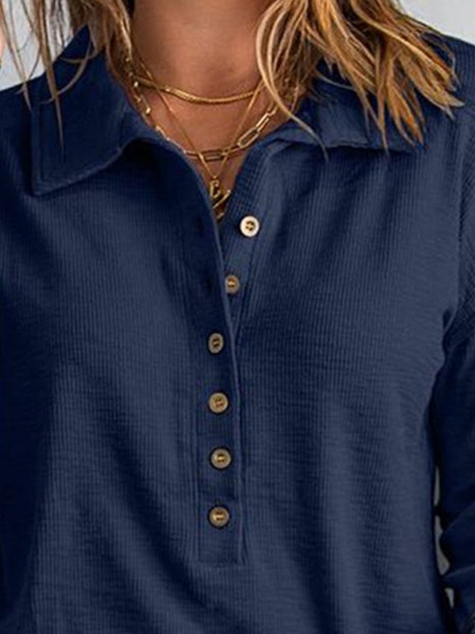 Women's Navy Button Front Long Sleeve Henley Top