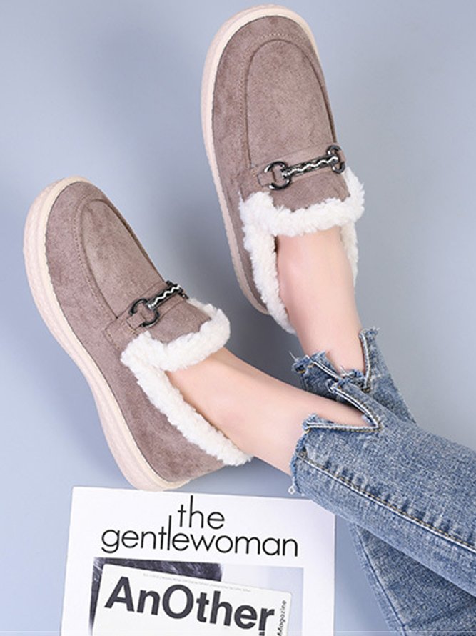 Womens's Plain Slip On Faux Fur Lined Flat Peas Shoes