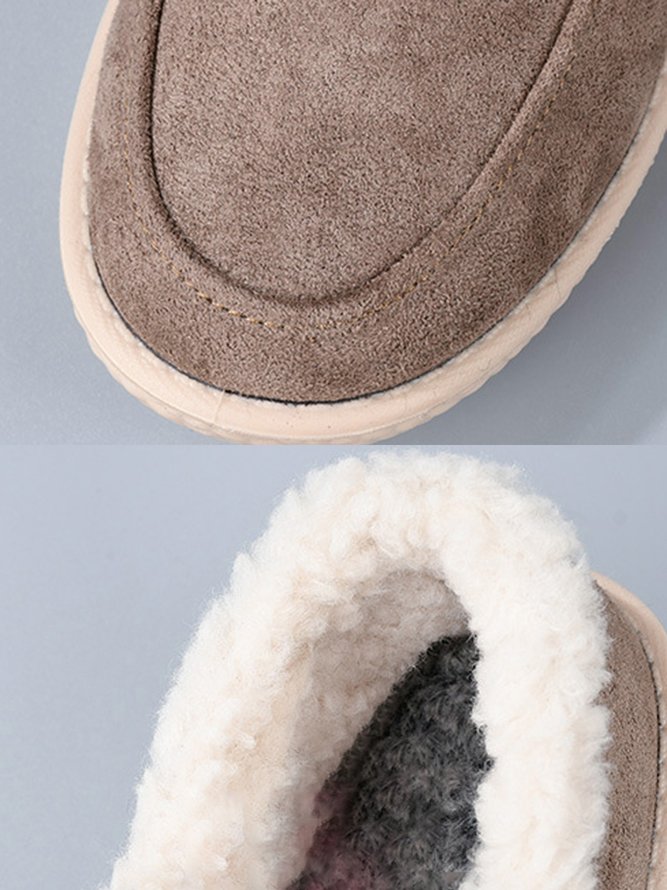 Womens's Plain Slip On Faux Fur Lined Flat Peas Shoes