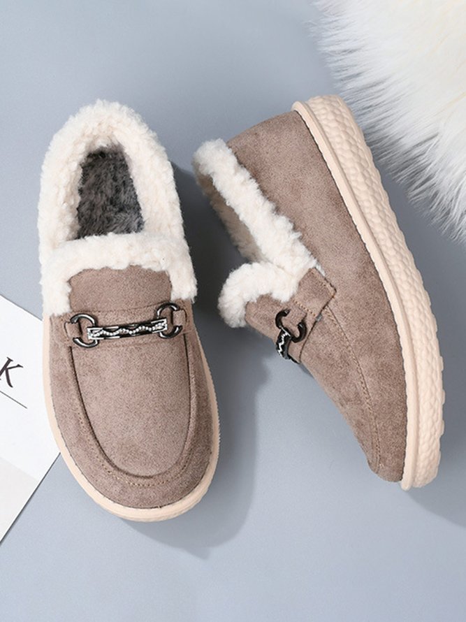 Womens's Plain Slip On Faux Fur Lined Flat Peas Shoes