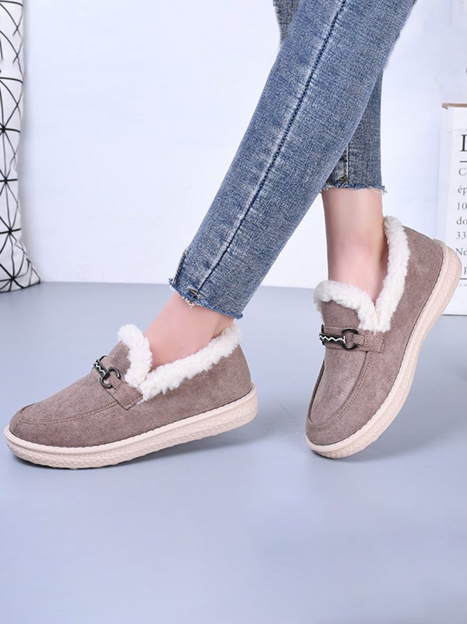 Womens's Plain Slip On Faux Fur Lined Flat Peas Shoes