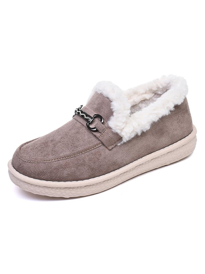Womens's Plain Slip On Faux Fur Lined Flat Peas Shoes
