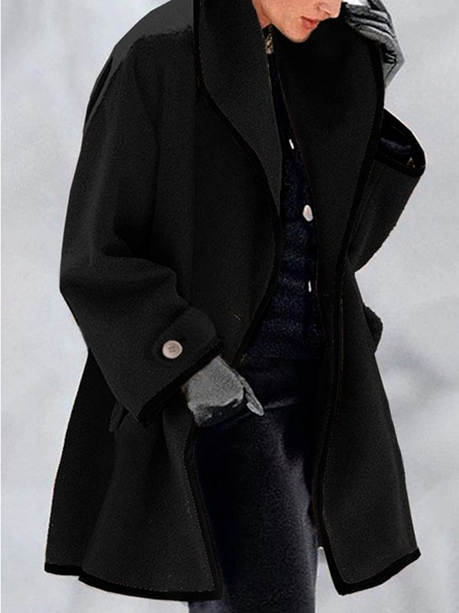 JFN Women Lapel Woolen Cloth Button Long Sleeve Shawl Collar Cardigan Coat	