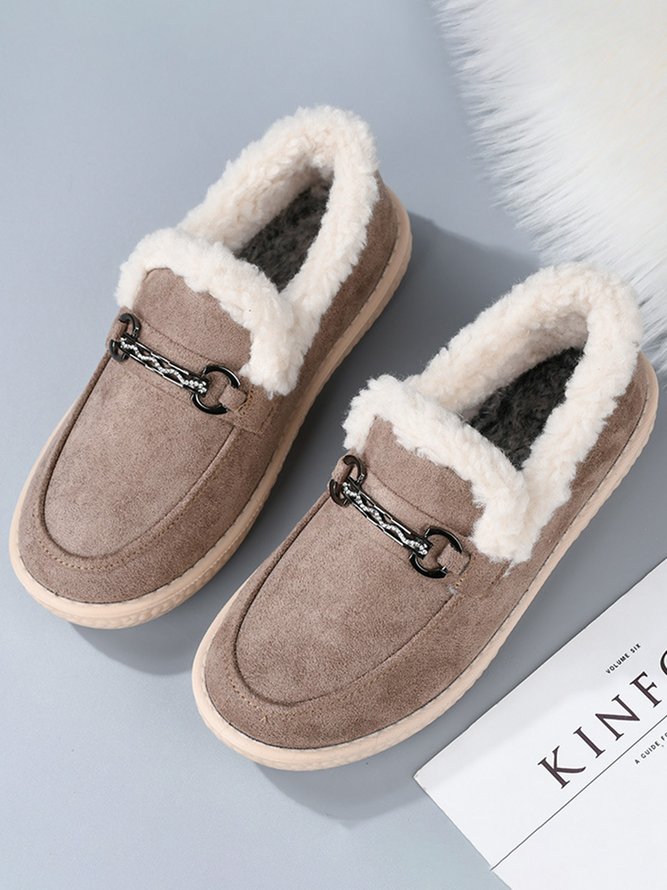 Womens's Plain Slip On Faux Fur Lined Flat Peas Shoes