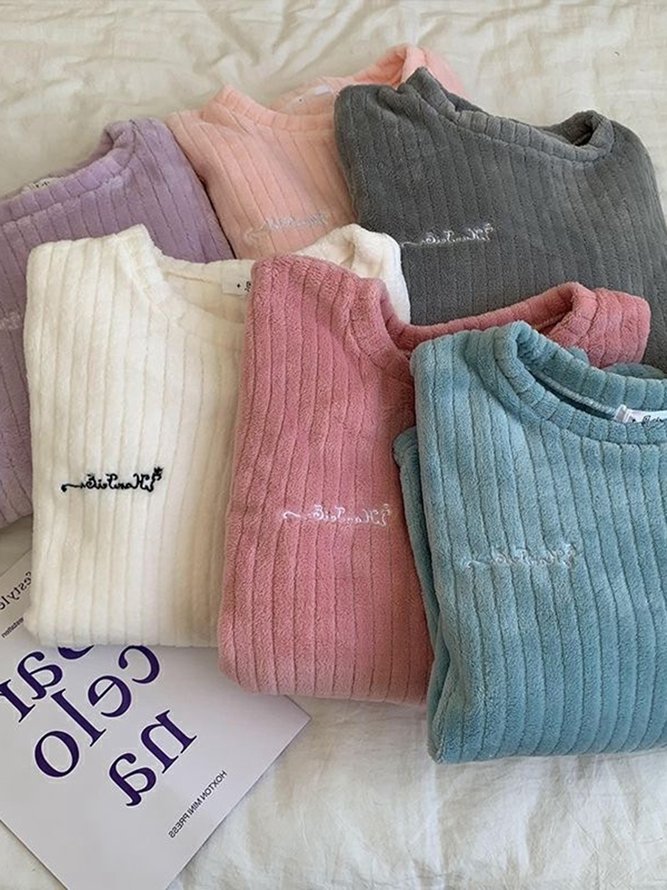 Flannel Thermal Pajamas Long Sleeve Pants Homewear Set Plus Size