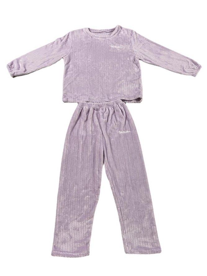 Flannel Thermal Pajamas Long Sleeve Pants Homewear Set Plus Size
