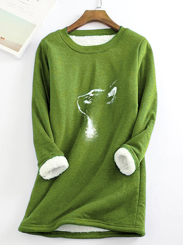 Women Thick Fleece cute cat Printing Sweatshirt Warm O-Neck  Sweatshirt