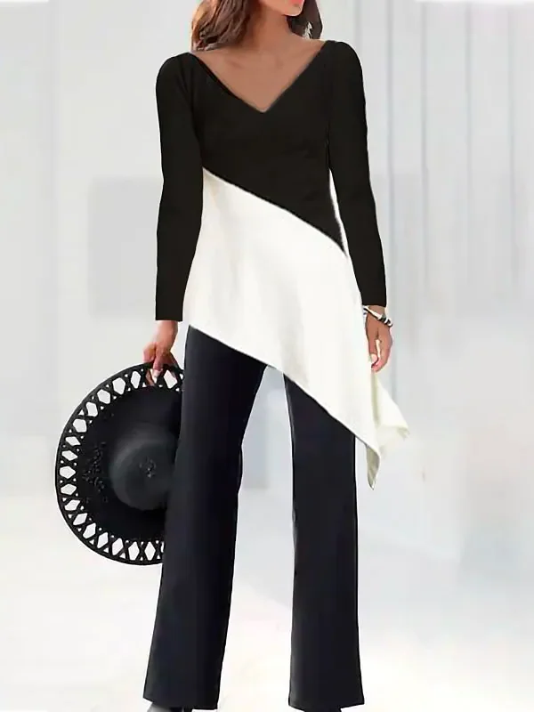 Loose Color Block Two-Piece Set