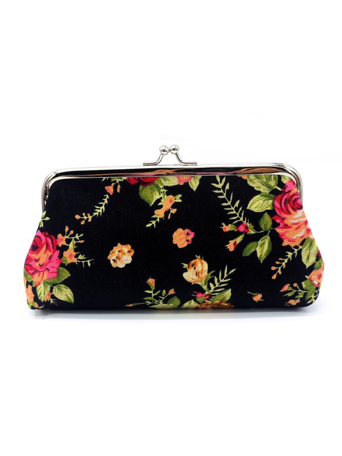 Vintage Long Large Rose Linen Coin Purse Clutch