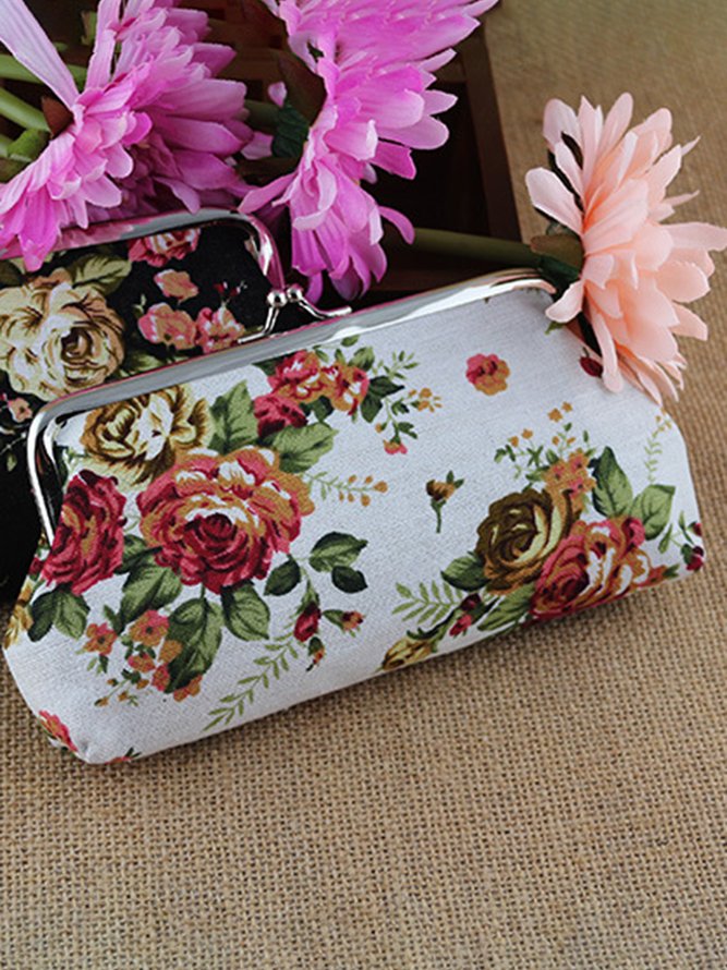 Vintage Long Large Rose Linen Coin Purse Clutch