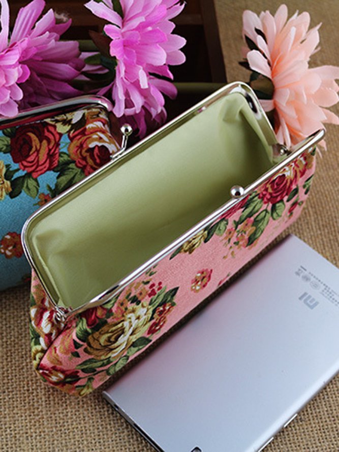 Vintage Long Large Rose Linen Coin Purse Clutch