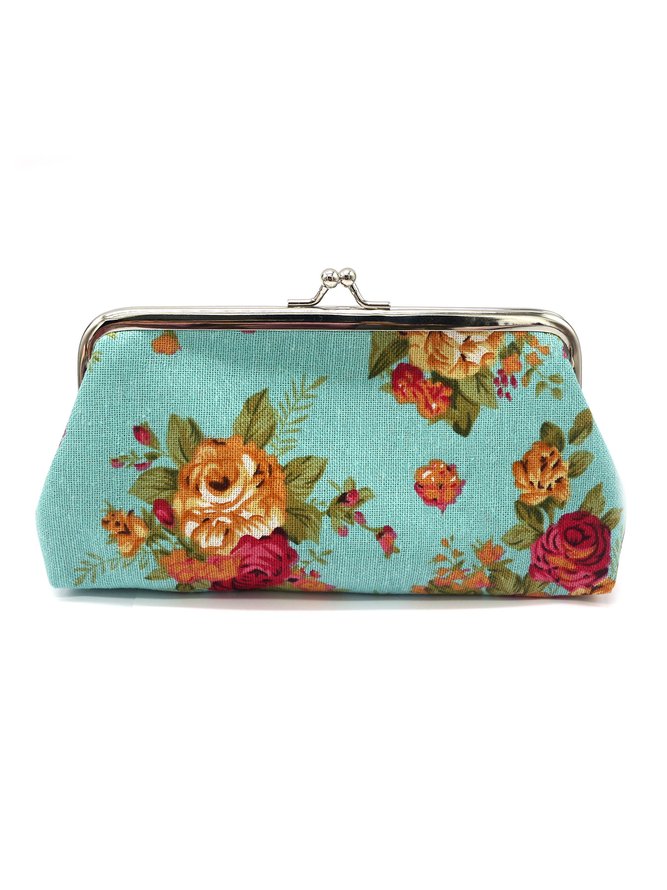 Vintage Long Large Rose Linen Coin Purse Clutch