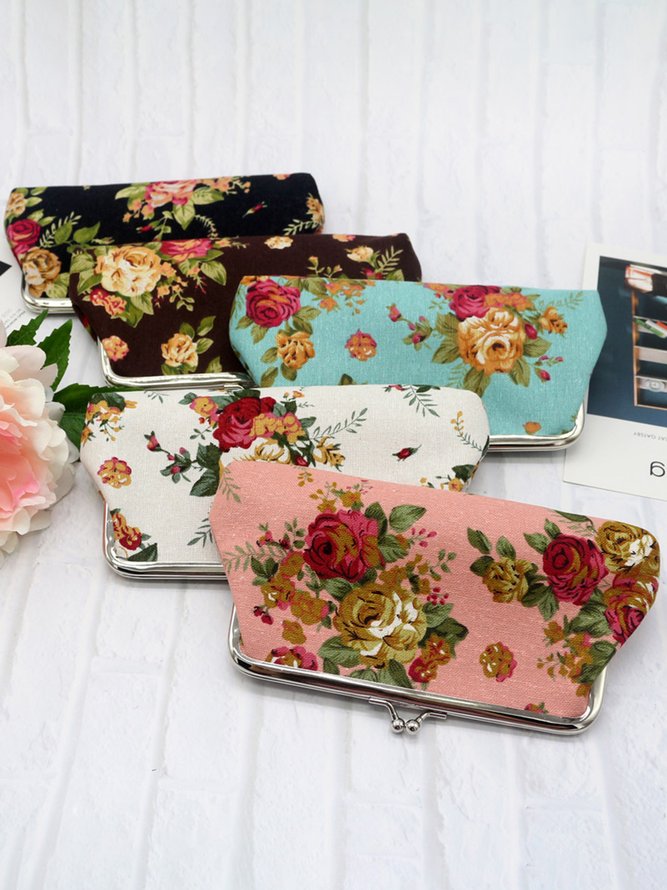 Vintage Long Large Rose Linen Coin Purse Clutch