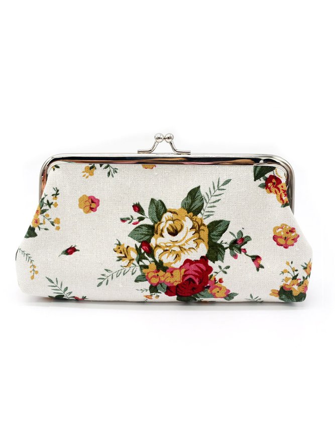 Vintage Long Large Rose Linen Coin Purse Clutch