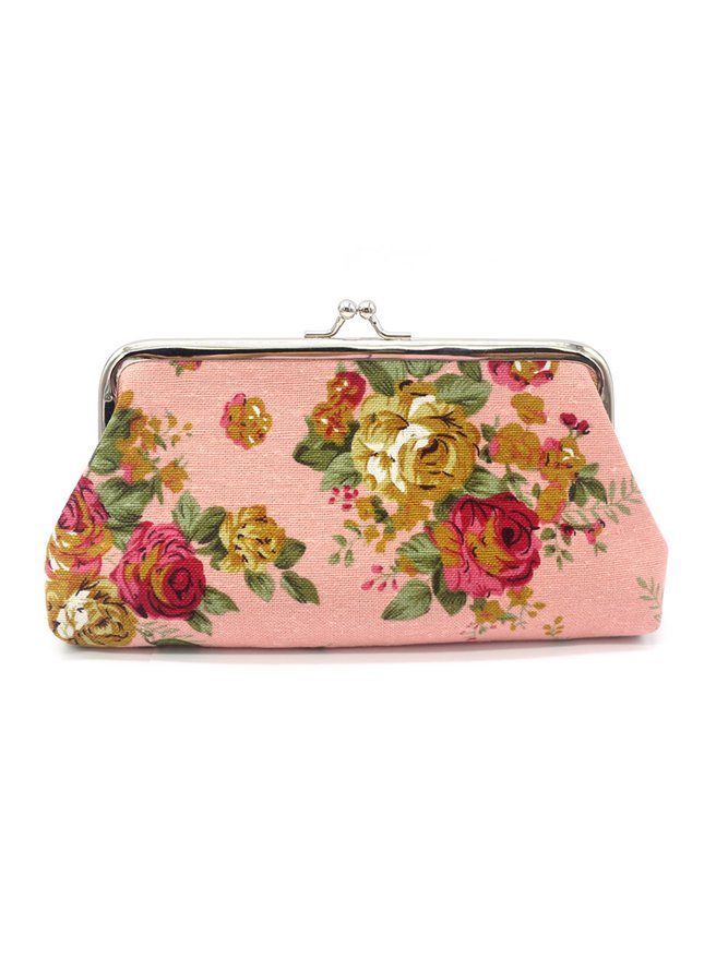 Vintage Long Large Rose Linen Coin Purse Clutch