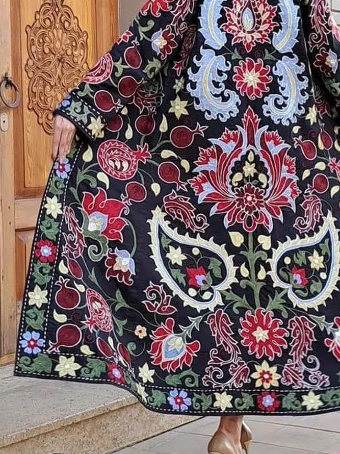 Boho Crew Neck Floral Overcoat