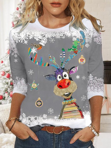 Women's Red Sweatshirt  Christmas Reindeer Printed