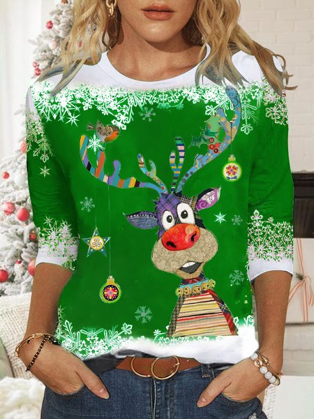 Women's Red Sweatshirt  Christmas Reindeer Printed