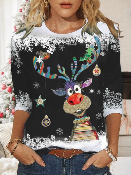 Women's Red Sweatshirt  Christmas Reindeer Printed