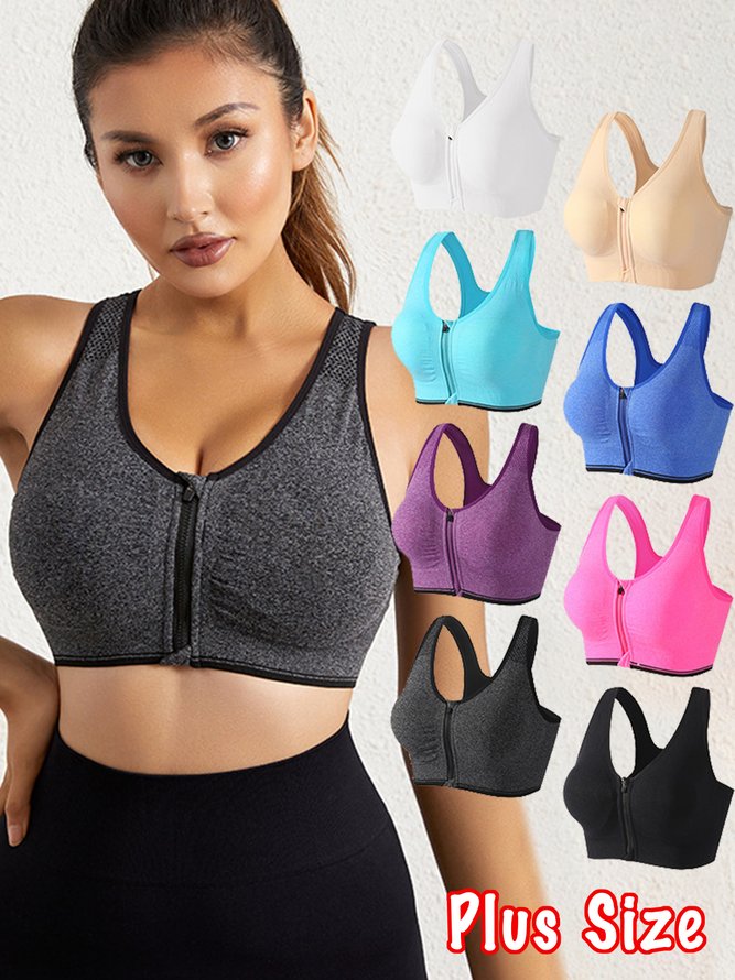 Shockproof Push Up Quick Dry Front Zip Sports Bra Plus Size