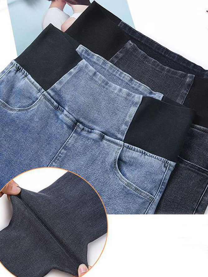 Women High Waist  Warmth Plain Denim Casual  Tight Thicken Leggings