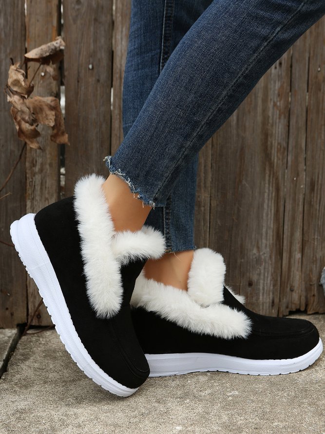 Women Warm Plus Size Casual Color Block Flat Heel Furry Snow Boots