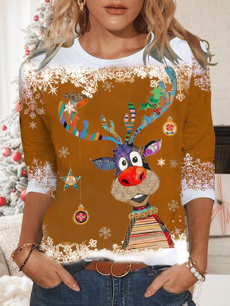 Women's Red Sweatshirt  Christmas Reindeer Printed