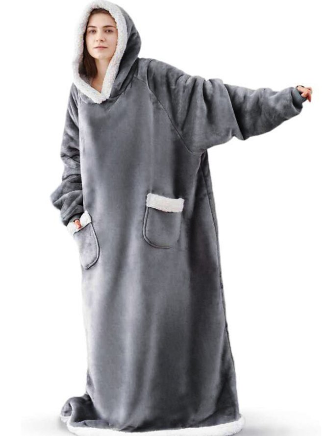 Warm Flannel Hooded Long Nightgown Men's and Women's Lazy Blanket
