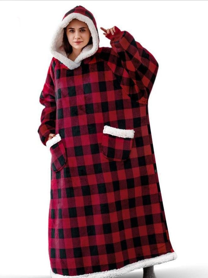 Warm Flannel Hooded Long Nightgown Men's and Women's Lazy Blanket
