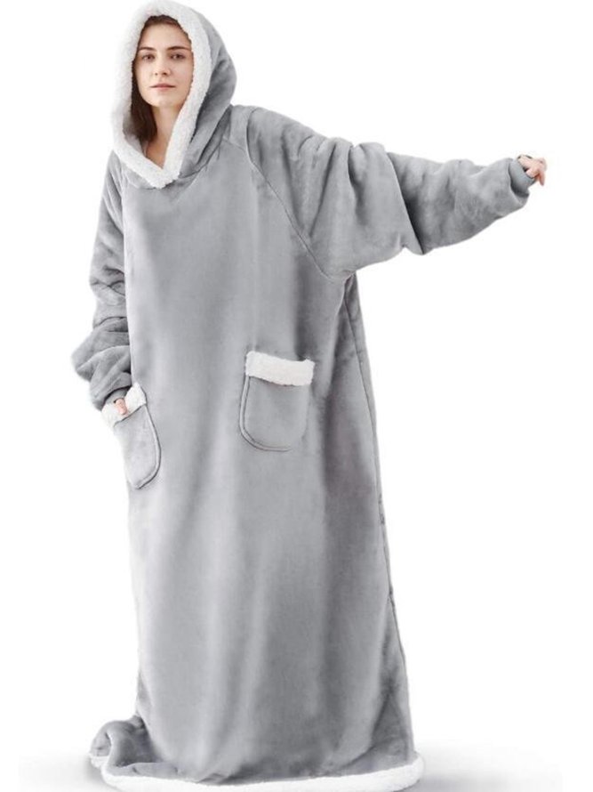 Warm Flannel Hooded Long Nightgown Men's and Women's Lazy Blanket
