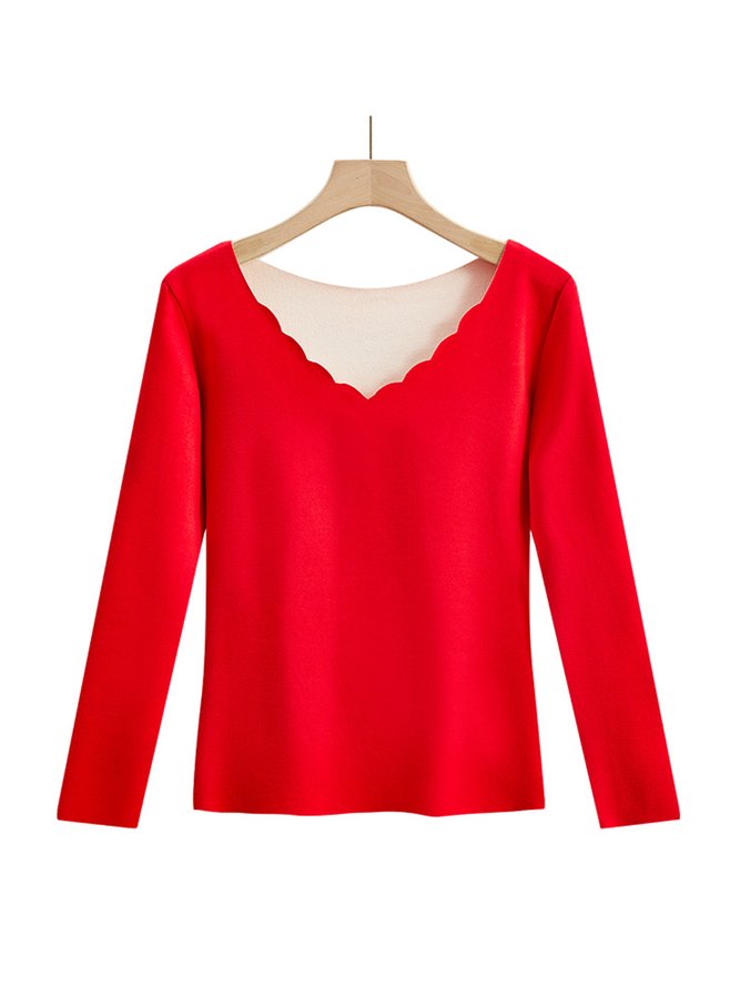 Plush Warm V-Neck Long Sleeve T-Shirt Plus Size