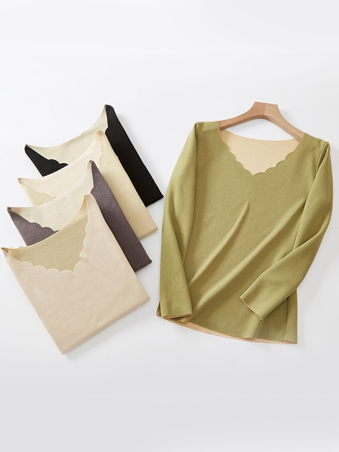 Plush Warm V-Neck Long Sleeve T-Shirt Plus Size