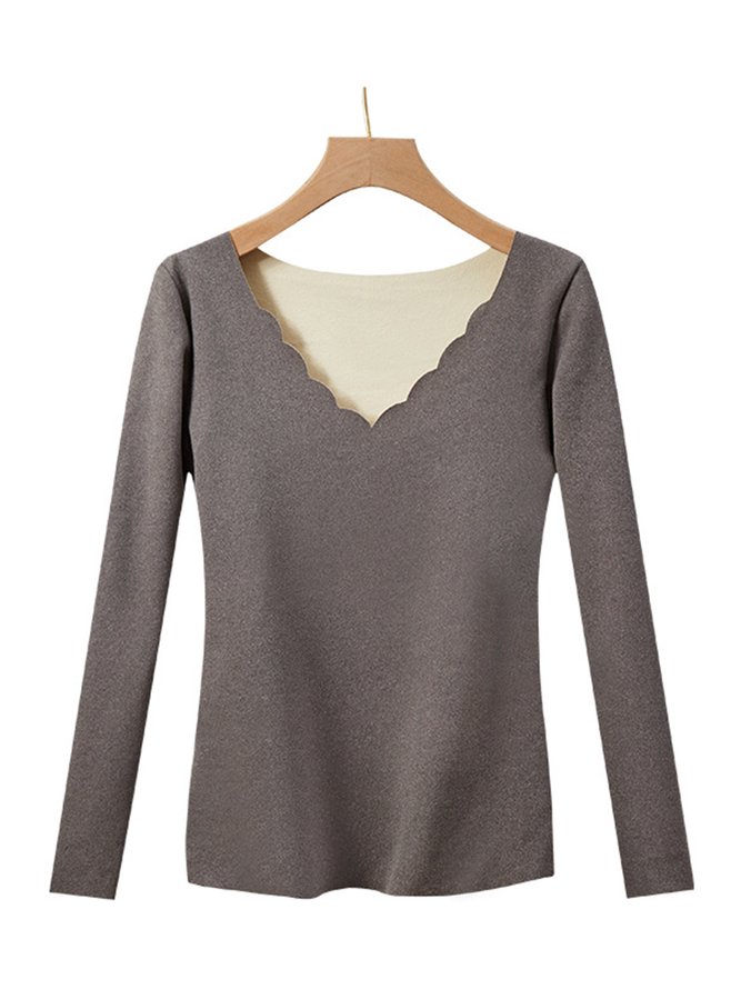 Plush Warm V-Neck Long Sleeve T-Shirt Plus Size