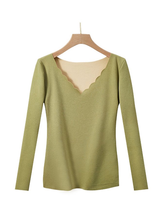 Plush Warm V-Neck Long Sleeve T-Shirt Plus Size
