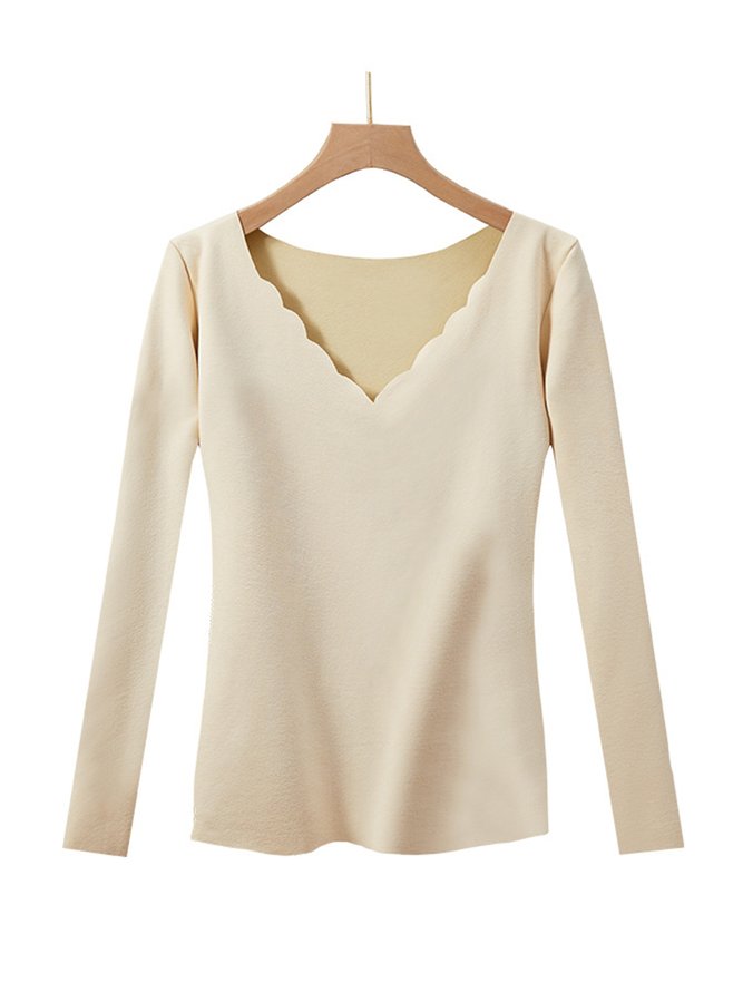 Plush Warm V-Neck Long Sleeve T-Shirt Plus Size
