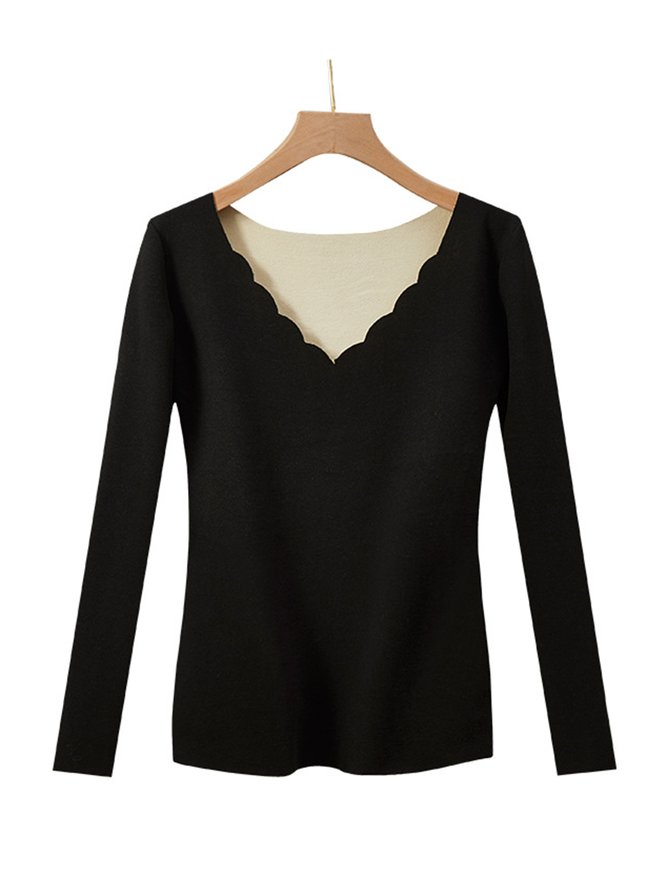 Plush Warm V-Neck Long Sleeve T-Shirt Plus Size