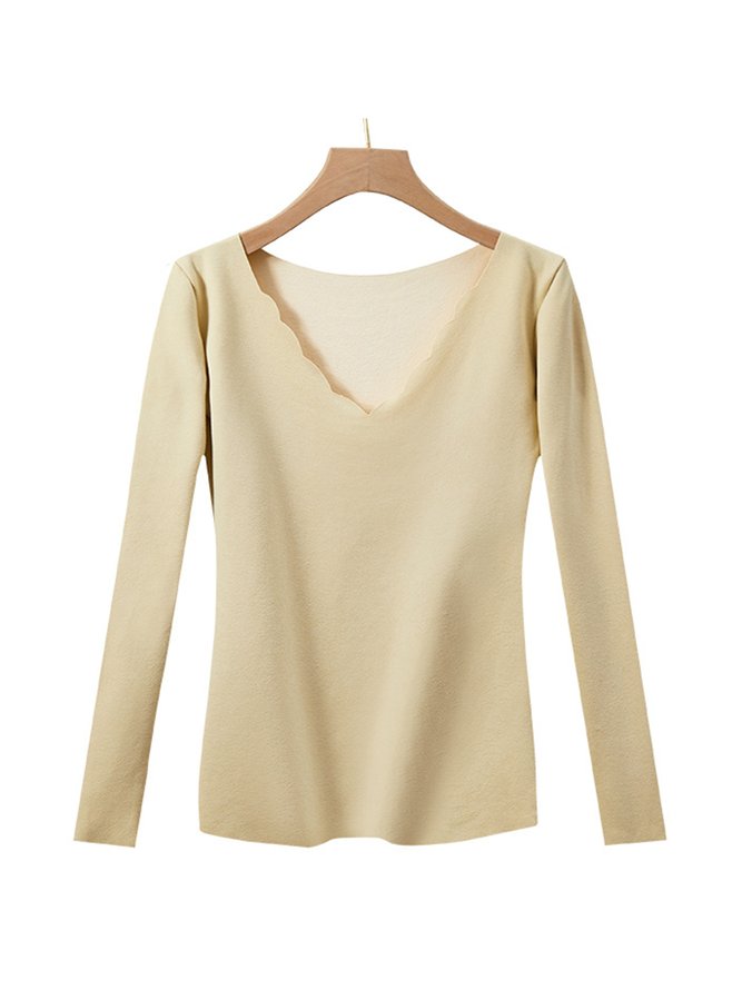Plush Warm V-Neck Long Sleeve T-Shirt Plus Size