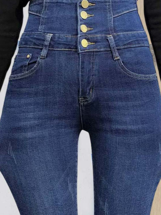 Buttoned Tight Denim Casual Jean