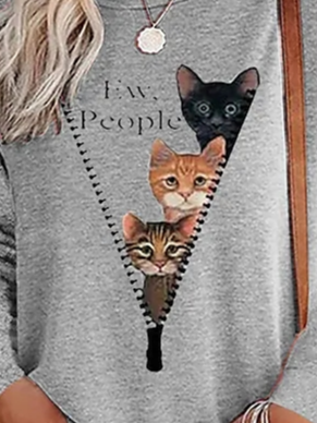 Three Cats Probe Loose Crew Neck T-Shirt