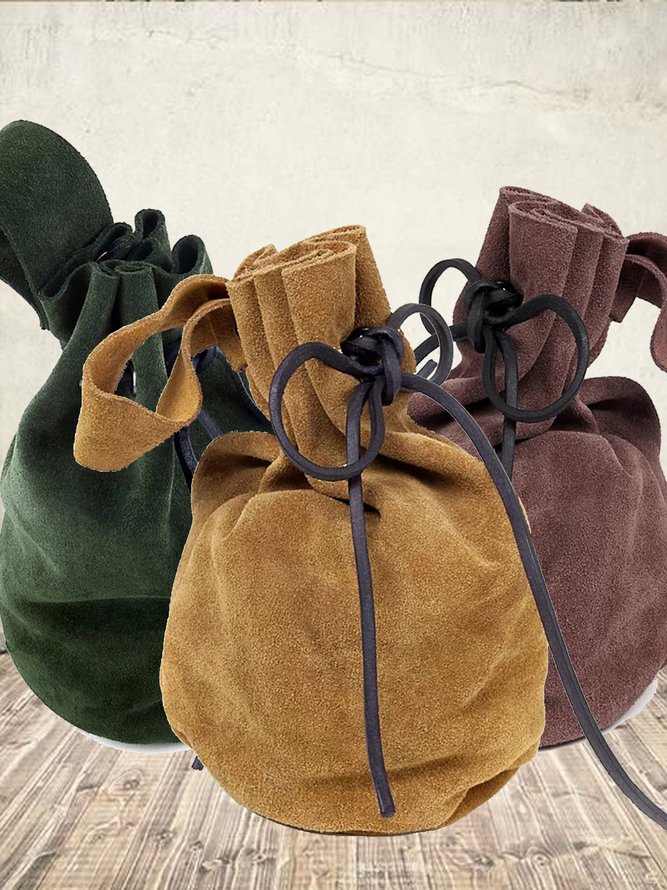 Vintage Faux Suede Drawstring Organizer