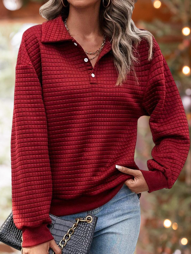 Women's Waffle Knit Shirts V Neck Long Sleeve Henley Tee Loose Casual Tops