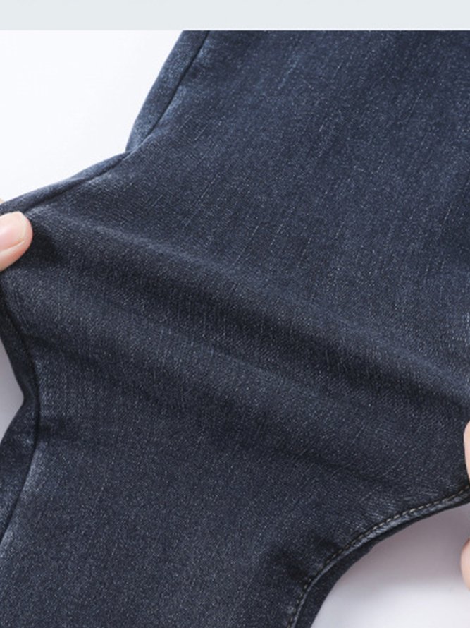Fluff/Granular Fleece Fabric Casual Tight Jeans