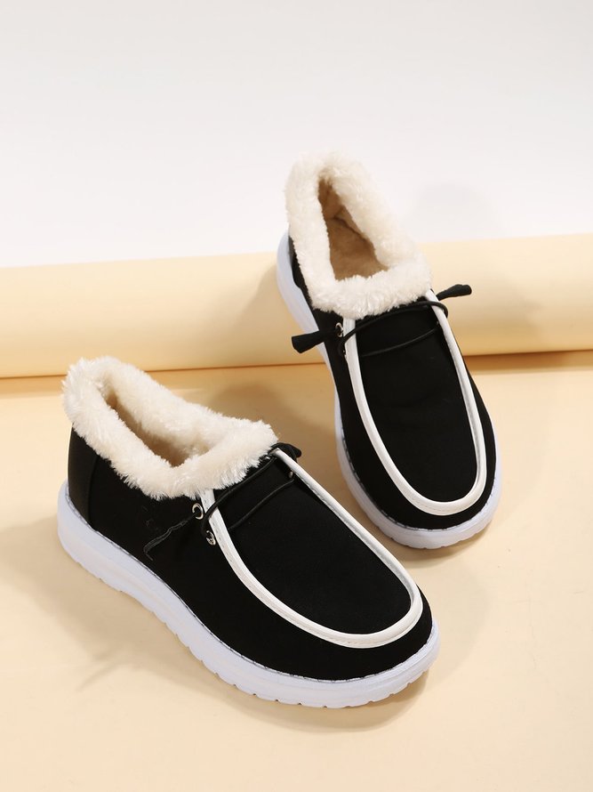 Plus Size Casual Split Joint Furry Lined Canvas Flat Boat Shoes